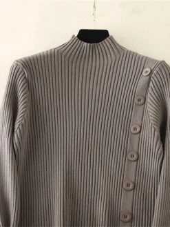 Women's Sweater Dress Jumper Dress Winter Dress Mini Dress Warm Plain Outdoor Daily Vacation Going Out Turtleneck Long Sleeve Button 2023 Slim Black Brown Khaki One Size -Tesla Style ctvjus1697767800256