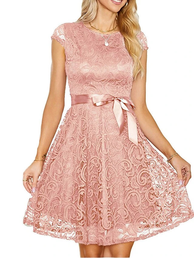 Women‘s Christmas Party Dress Lace Dress Cocktail Dress Midi Dress Pink Wine Navy Blue Short Sleeve Pure Color Lace Spring Fall Winter V Neck Fashion Winter Dress Wedding Guest Vacation 2023 10 Women‘s Christmas Party Dress Lace Dress Cocktail Dress Midi Dress Pink Wine Navy Blue Short Sleeve Pure Color Lace Spring Fall Winter V Neck Fashion Winter Dress Wedding Guest Vacation 2023 - Image 8