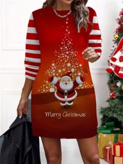 Women‘s Christmas Casual Dress Sweatshirt Dress Mini Dress Warm Fashion Outdoor Holiday Crew Neck Print Santa Claus Snowman Loose Fit Black Red Burgundy S M L XL XXL -Tesla Style cuqfvg1694661938731