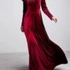 Women‘s Party Dress Wedding Guest Dress Velvet Dress Long Dress Maxi Dress Black Wine Royal Blue Long Sleeve Pure Color Ruched Fall Spring V Neck Fashion Party Winter Dress Evening Party 2023 S M L XL -Tesla Style cuqumw1664516295201
