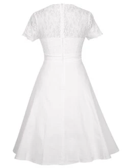 Women's Party Dress Lace Dress Homecoming Dress Midi Dress White Short Sleeve Pure Color Lace Summer Spring V Neck Stylish Party Wedding Guest Spring Dress 2023 S M L XL XXL 3XL -Tesla Style cvdmvz1660535343308