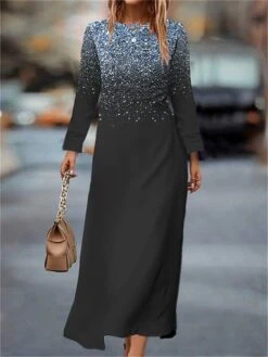 Women's Work Dress Casual Dress Semi Formal Dress Fashion Winter Dress Daily Midi Dress Print Crew Neck Long Sleeve Ombre Slim Yellow Blue Purple Fall Winter S M L XL XXL -Tesla Style cvgwyj1694490792565