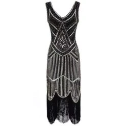 Women‘s Halloween Dress Party Dress Fringe Dress Knee Length Dress Black Gold Sapphire Silver Gray Khaki Green White Black Red Sleeveless Geometric Abstract Sequins Tassel Fringe Spring U Neck Elegant -Tesla Style cvmxpi1696850128694