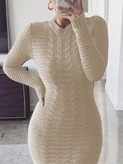 Women's Sweater Dress Winter Dress Jumper Dress Long Dress Maxi Dress Split Outdoor Street Daily Fashion Sexy Stand Collar Long Sleeve 2023 Slim Beige Gray Color S M L XL XXL Size -Tesla Style cvphnk1695036471645