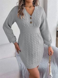 Women's Sweater Dress Winter Dress Jumper Dress Mini Dress Active Pure Color Outdoor Casual Holiday Vacation V Neck Long Sleeve Button 2023 Regular Fit White Pink Green S M L -Tesla Style cvsfdi1696926542684