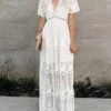 Women's Party Dress Lace Dress Sheath Dress Long Dress Maxi Dress White Short Sleeve Pure Color Fall Spring Summer Deep V S M L XL XXL 1 Women's Party Dress Lace Dress Sheath Dress Long Dress Maxi Dress White Short Sleeve Pure Color Fall Spring Summer Deep V S M L XL XXL -Tesla Style cvsutw1625477374633