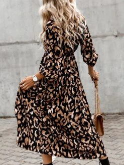 Women's Work Dress Casual Dress Swing Dress Fashion Office Daily Workfashion Midi Dress Split Print V Neck Long Sleeve Leopard Print Loose Fit Blue Brown Green Fall Winter S M L XL XXL -Tesla Style cvutxg1695030982555