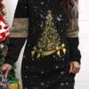 Women's Christmas Casual Dress Sweatshirt Dress Mini Dress Warm Fashion Outdoor Vacation Crew Neck Print Tree Loose Fit Pink Blue Purple S M L XL XXL -Tesla Style cwbiyl1695278451862