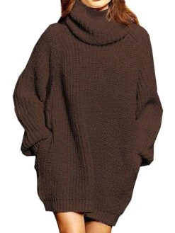 Women‘s Sweater Dress Winter Dress Burnt Orange Dress Wine Red Green Black Blue Khaki Orange Brown Gray White Long Sleeve Pure Color Winter Fall Turtleneck Casual Fit S M L XL -Tesla Style cwbjmu1628561150164
