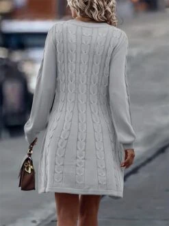 Women's Sweater Dress Jumper Dress Casual Dress Mini Dress Warm Pure Color Outdoor Casual Daily Going Out V Neck Long Sleeve 2023 Loose Fit Gray XL XXL 3XL -Tesla Style cwgbas1695643780659
