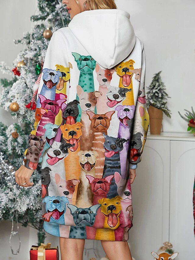 Women's Casual Dress Hoodie Dress Mini Dress Warm Fashion Outdoor Christmas Holiday Hoodie Print Animal Loose Fit Yellow Blue Purple S M L XL XXL 4 Women's Casual Dress Hoodie Dress Mini Dress Warm Fashion Outdoor Christmas Holiday Hoodie Print Animal Loose Fit Yellow Blue Purple S M L XL XXL - Image 2