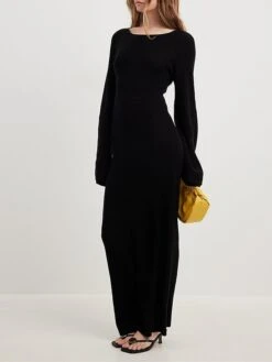 Women's Sweater Dress Winter Dress Jumper Dress Long Dress Maxi Dress Backless Drawstring Street Daily Holiday Fashion Streetwear Crew Neck Long Sleeve 2023 Regular Fit Black Color S M L Size