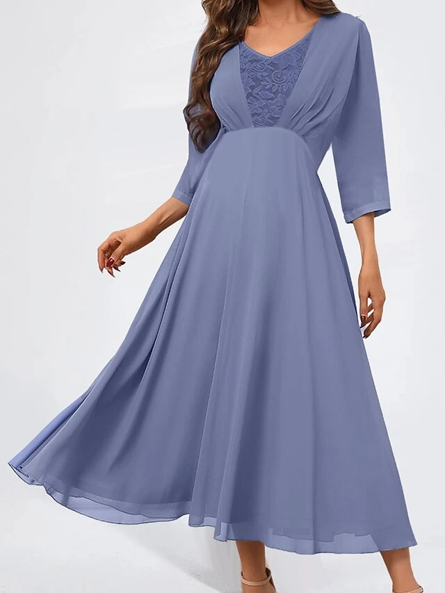 Women's Prom Dress Party Dress Wedding Guest Dress Long Dress Maxi Dress Blue 3/4 Length Sleeve Pure Color Lace Spring Fall Winter V Neck Fashion Wedding Guest Evening Party 2023 S M L XL XXL 3XL 5 Women's Prom Dress Party Dress Wedding Guest Dress Long Dress Maxi Dress Blue 3/4 Length Sleeve Pure Color Lace Spring Fall Winter V Neck Fashion Wedding Guest Evening Party 2023 S M L XL XXL 3XL - Image 3