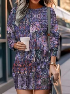 Women's Casual Dress Sweatshirt Dress Mini Dress Warm Fashion Outdoor Vacation Going Out Crew Neck Print Floral Loose Fit Black Red Blue S M L XL XXL -Tesla Style cxvjfw1694502670375