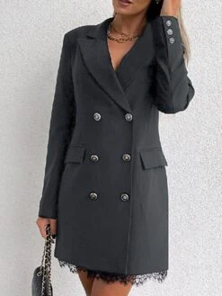 Women‘s Work Dress Blazer Dress And Jacket Set Party Dress Mini Dress Black Red Green Long Sleeve Pure Color Lace Fall Winter Autumn Shirt Collar Work Winter Dress Fall Dress Loose Fit 2023