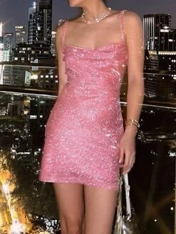 Women's Party Dress Homecoming Dress Holiday Dress Mini Dress Silver Black Pink Sleeveless Pure Color Cold Shoulder Fall Winter Spaghetti Strap Party Party 2023 S M L -Tesla Style cymmbv1660213457120