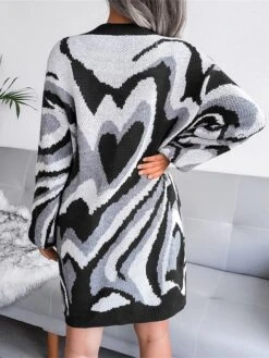 Women's Sweater Dress Jumper Dress Casual Dress Mini Dress Fashion Color Block Heart Outdoor Daily Vacation Going Out Crew Neck Long Sleeve 2023 Loose Fit Black Brown Khaki S M L -Tesla Style czevmw1694756609740