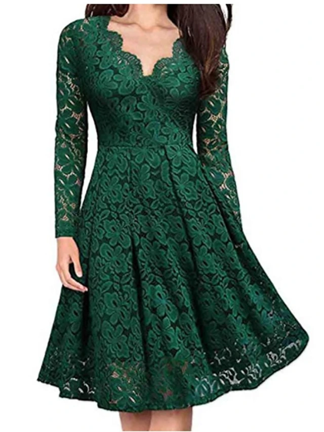 Women‘s Party Dress Wedding Guest Dress Lace Dress Dress Knee Length Dress Black Wine Navy Blue Long Sleeve Pure Color Lace Winter Fall Spring V Neck Elegant Winter Dress Office 2023 S M L XL XXL 3XL 13 Women‘s Party Dress Wedding Guest Dress Lace Dress Dress Knee Length Dress Black Wine Navy Blue Long Sleeve Pure Color Lace Winter Fall Spring V Neck Elegant Winter Dress Office 2023 S M L XL XXL 3XL - Image 11