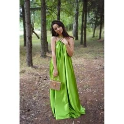 Women's Party Dress Satin Dress Long Dress Maxi Dress Blue Orange Green Sleeveless Pure Color Backless Summer Spring Halter Neck Fashion Loose Fit 2023 S M L XL -Tesla Style czlqwb1690352580989
