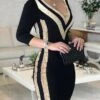 Women's Party Dress Bodycon Sheath Dress Midi Dress Black 3/4 Length Sleeve Color Block Sequins Fall Winter Autumn V Neck Stylish Party 2023 S M L XL -Tesla Style czrpdr1653018353275