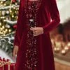 Women's Party Dress Velvet Dress Sequin Dress Midi Dress Burgundy Long Sleeve Pure Color Sequins Spring Fall Winter Crew Neck Fashion Winter Dress Christmas Wedding Guest 2023 S M L XL XXL 3XL -Tesla Style daahok1697167536234