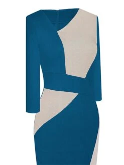 Women's Work Dress Sheath Dress Semi Formal Dress Fashion Midi Dress Patchwork V Neck 3/4 Length Sleeve Color Block Regular Fit Black Red Navy Blue Fall Winter S M L XL XXL -Tesla Style dagggv1692610638758