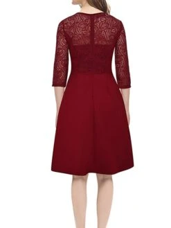 Women's Party Dress Lace Dress Swing Dress Mini Dress Black Wine Blue 3/4 Length Sleeve Pure Color Lace Spring Fall Winter Crew Neck Fashion Party Spring Dress 2023 S M L XL XXL 3XL 4XL -Tesla Style damiyx1671604317676