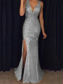 Women's Party Dress Sequin Dress Homecoming Dress Long Dress Maxi Dress Silver Black Pink Sleeveless Pure Color Sequins Summer Spring Fall Spaghetti Strap Fashion Evening Party Wedding Guest Summer -Tesla Style dancdo1690366331293
