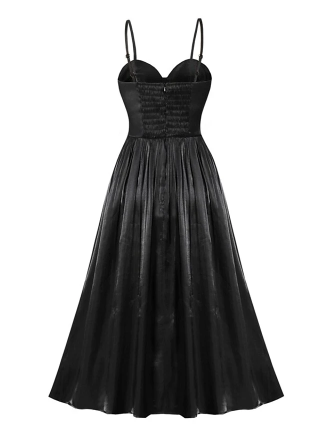 Women's Party Dress Velvet Dress Swing Dress Midi Dress Black Sleeveless Pure Color Ruched Fall Winter Autumn Spaghetti Strap Fashion Party Vacation Spring Dress 2023 S M L XL 4 Women's Party Dress Velvet Dress Swing Dress Midi Dress Black Sleeveless Pure Color Ruched Fall Winter Autumn Spaghetti Strap Fashion Party Vacation Spring Dress 2023 S M L XL - Image 2