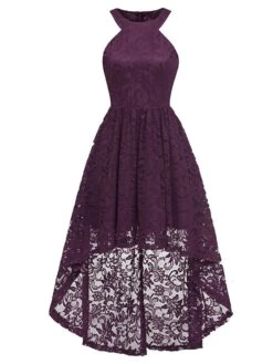 Women's Prom Dress Party Dress Wedding Guest Dress Long Dress Maxi Dress Wine Purple Sleeveless Pure Color Lace Spring Fall Winter Halter Neck Fashion Winter Dress Evening Party Wedding Guest 2023 S -Tesla Style dcboml1692179381332