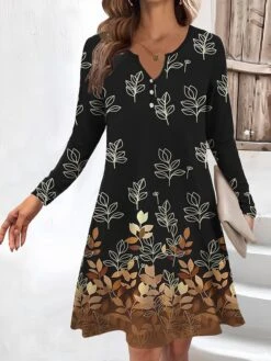 Women's Work Dress Casual Dress Fashion Winter Dress Daily Mini Dress Button Print V Neck Long Sleeve Floral Regular Fit Yellow Navy Blue Blue Fall Winter S M L XL XXL -Tesla Style dcihdf1694660964445