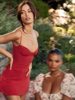 Women's Party Dress Sheath Dress Strap Dress Mini Dress Black Red Sleeveless Pure Color Cold Shoulder Summer Spring Spaghetti Strap Stylish Slim 2023 S M L -Tesla Style dcphjd1660703868124