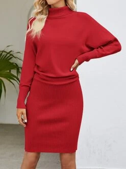 Women's Sweater Dress Winter Dress Jumper Dress Mini Dress Patchwork Outdoor Street Daily Fashion Streetwear Turtleneck Long Sleeve 2023 Loose Fit Black Red Khaki Color S M L XL Size