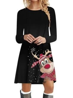 Women's Casual Dress Christmas Dress Sweatshirt Dress Snowflake Ugly Christmas Print Crew Neck Mini Dress Active Fashion Outdoor Christmas Long Sleeve Loose Fit Black Brown Khaki Fall Winter S M L XL -Tesla Style dcsyuk1695888568892