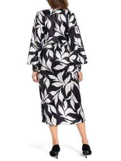 Women's Work Dress Semi Formal Dress Wrap Dress Fashion Midi Dress Lace Up Print V Neck Long Sleeve Leaf Loose Fit Black Fall Winter S M L XL XXL -Tesla Style dcuwdq1693463836879