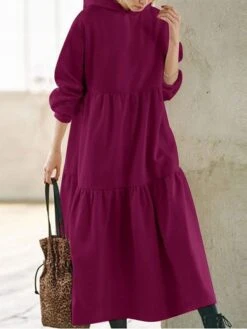 Women's Casual Dress Hoodie Dress Long Dress Maxi Dress Daily Casual Outdoor Vacation Going Out Hoodie Pure Color Regular Fit Black Fuchsia Apricot S M L XL XXL -Tesla Style ddbzzi1695027786466