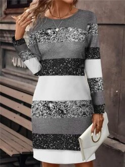 Women's Casual Dress Sweatshirt Dress Mini Dress Active Fashion Outdoor Holiday Vacation Crew Neck Print Striped Loose Fit White Pink Blue S M L XL XXL -Tesla Style ddctzr1695195912969