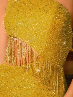 Women‘s Party Dress Fringe Dress Sequin Dress Homecoming Dress Mini Dress Black Yellow Red Sleeveless Pure Color Sequins Spring Fall Winter One Shoulder Fashion Winter Dress Wedding Guest -Tesla Style ddikiy1695033766727