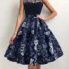 Women's Elegant Retro Vintage Tea Dresses Swing Dress Midi Dress Party Birthday Lace Bow Floral Crew Neck Sleeveless Regular Fit Spring Summer 2023 Dark Blue S M L XL 2 Women's Elegant Retro Vintage Tea Dresses Swing Dress Midi Dress Party Birthday Lace Bow Floral Crew Neck Sleeveless Regular Fit Spring Summer 2023 Dark Blue S M L XL -Tesla Style ddqgme1676600509504