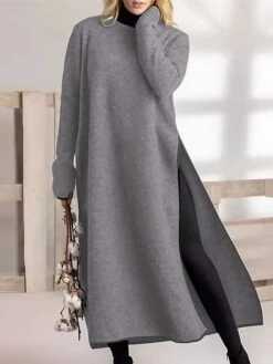Women's Casual Dress Sweater Dress Sweatshirt Dress Midi Dress Black Army Green Gray Long Sleeve Pure Color Split Fall Winter Autumn Crew Neck Casual Winter Dress Vacation Fall Dress 2023 S M L XL