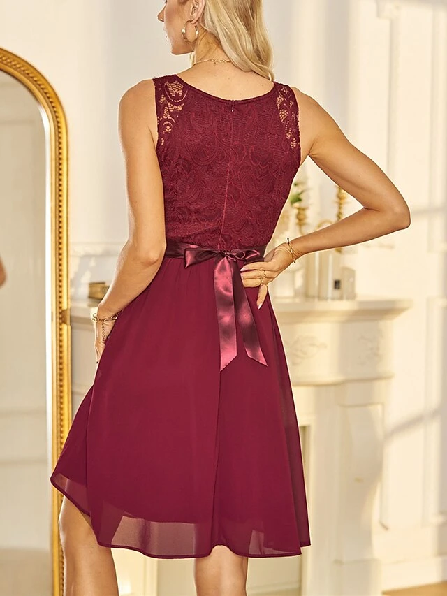 Women's Party Dress Lace Dress Cocktail Dress Midi Dress Pink Wine Navy Blue Sleeveless Pure Color Lace Spring Fall Winter V Neck Fashion Winter Dress Wedding Guest Vacation 2023 S M L XL XXL 7 Women's Party Dress Lace Dress Cocktail Dress Midi Dress Pink Wine Navy Blue Sleeveless Pure Color Lace Spring Fall Winter V Neck Fashion Winter Dress Wedding Guest Vacation 2023 S M L XL XXL - Image 5