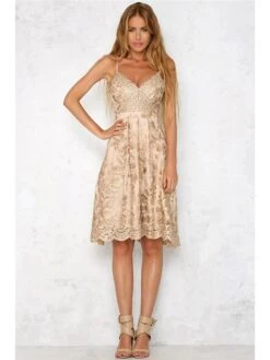 Women's Party Dress Homecoming Dress Cocktail Dress Midi Dress Gold Sleeveless Floral Ruffle Summer Spring Fall V Neck Fashion Birthday Evening Party Wedding Guest 2022 S M L XL -Tesla Style demcpi1596440721875