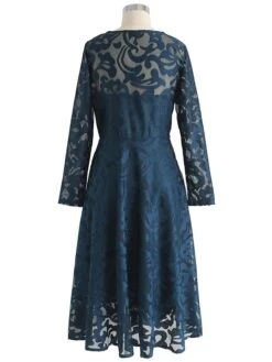 Women's Party Dress Lace Dress Swing Dress Midi Dress Wine Red Black Blue Long Sleeve Pure Color Lace Winter Fall Spring Crew Neck Elegant Party Winter Dress Wedding Guest 2023 S M L XL 2XL 3XL -Tesla Style dfhwoj1675422470393