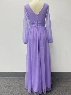 Women‘s Prom Dress Party Dress Sequin Dress Long Dress Maxi Dress Purple Long Sleeve Pure Color Sparkly Glitter Sequins Fall Winter Autumn V Neck Fashion Wedding Guest Birthday Evening Party -Tesla Style dflkqd1693535482310