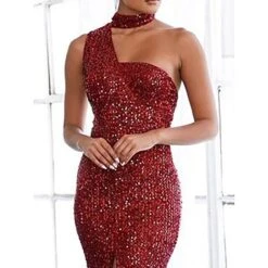 Women's Prom Dress Party Dress Sequin Dress Long Dress Maxi Dress Wine Sleeveless Pure Color Sequins Spring Fall Winter Halter Neck Fashion Wedding Guest Birthday Evening Party 2023 S M L XL -Tesla Style dfqhgt1695639829326
