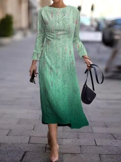 Women's Work Dress Casual Dress Semi Formal Dress Fashion Winter Dress Daily Midi Dress Print Crew Neck Long Sleeve Floral Abstract Slim Pink Wine Green Fall Winter S M L XL XXL -Tesla Style dgdcvy1694151640879