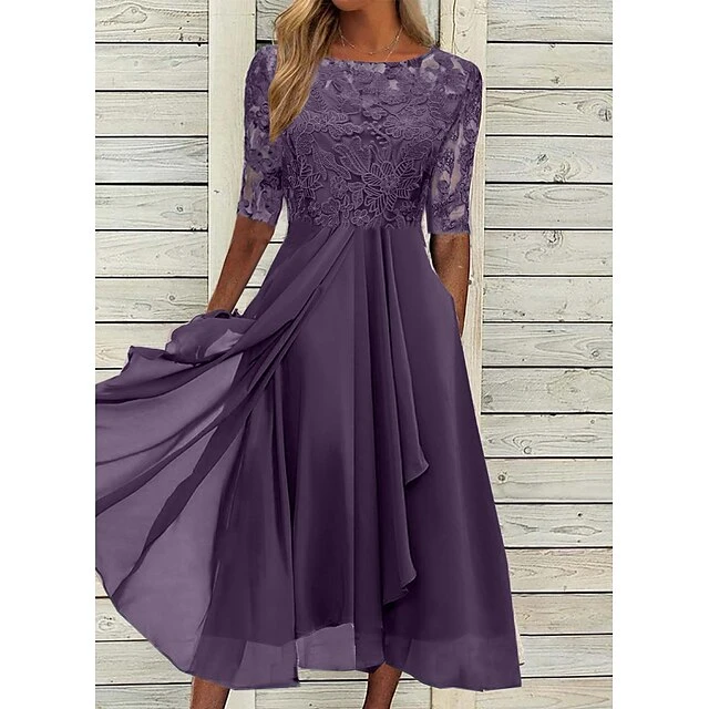 Women‘s Cocktail Party Dress Lace Dress Midi Dress Green Blue Purple Half Sleeve Floral Embroidery Lace Summer Spring Crew Neck Elegant Classic Wedding Guest 2023 S M L XL XXL 3XL 7 Women‘s Cocktail Party Dress Lace Dress Midi Dress Green Blue Purple Half Sleeve Floral Embroidery Lace Summer Spring Crew Neck Elegant Classic Wedding Guest 2023 S M L XL XXL 3XL - Image 5