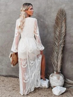 Women's Party Dress Lace Dress White Dress Long Dress Maxi Dress Black Red Wine White Long Sleeve Pure Color Mesh Winter Fall Spring V Neck Romantic Wedding Party Winter Dress 2023 S M L XL XXL -Tesla Style dhfmiv1665411776662