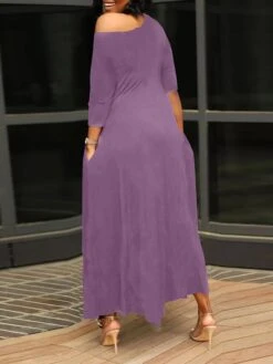 Women's Work Dress Black Dress White Dress Fashion Long Dress Maxi Dress Ruched Pocket One Shoulder 3/4 Length Sleeve Plain Regular Fit Black White Pink Fall S M L XL XXL -Tesla Style dhpxod1693203378646