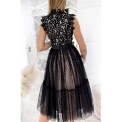 Women's Party Dress Lace Dress Homecoming Dress Midi Dress Black White Pink Sleeveless Pure Color Patchwork Summer Spring Fall Stand Collar Fashion Party Birthday Wedding Guest 2023 S M L XL XXL -Tesla Style dhxggg1676871845911